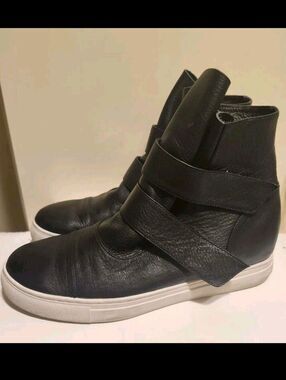 ALL BLACK Anthropologie Black Kidskin Leather Hi-top Sneakers Sz. 9/40 Ret. $211